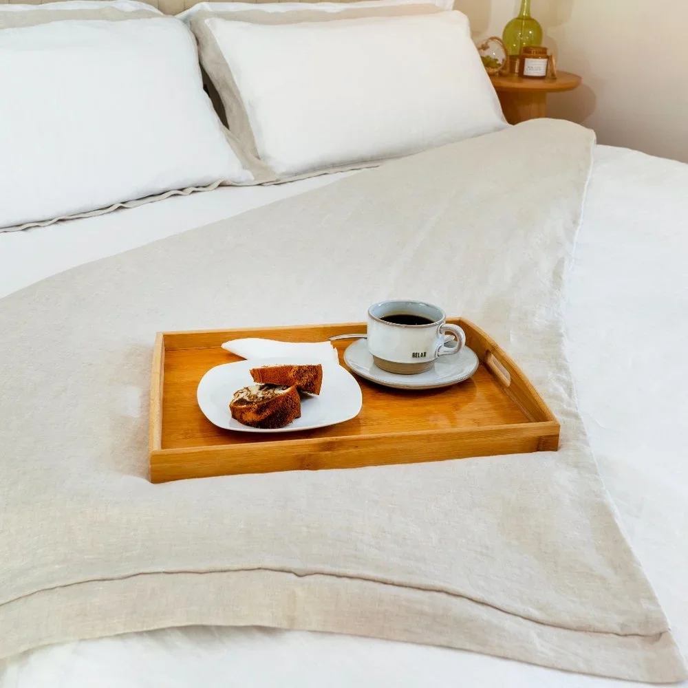 %100FrenchFlaxLinen King Size Duvet Cover Set with Fitted Sheet and Pillow Cases